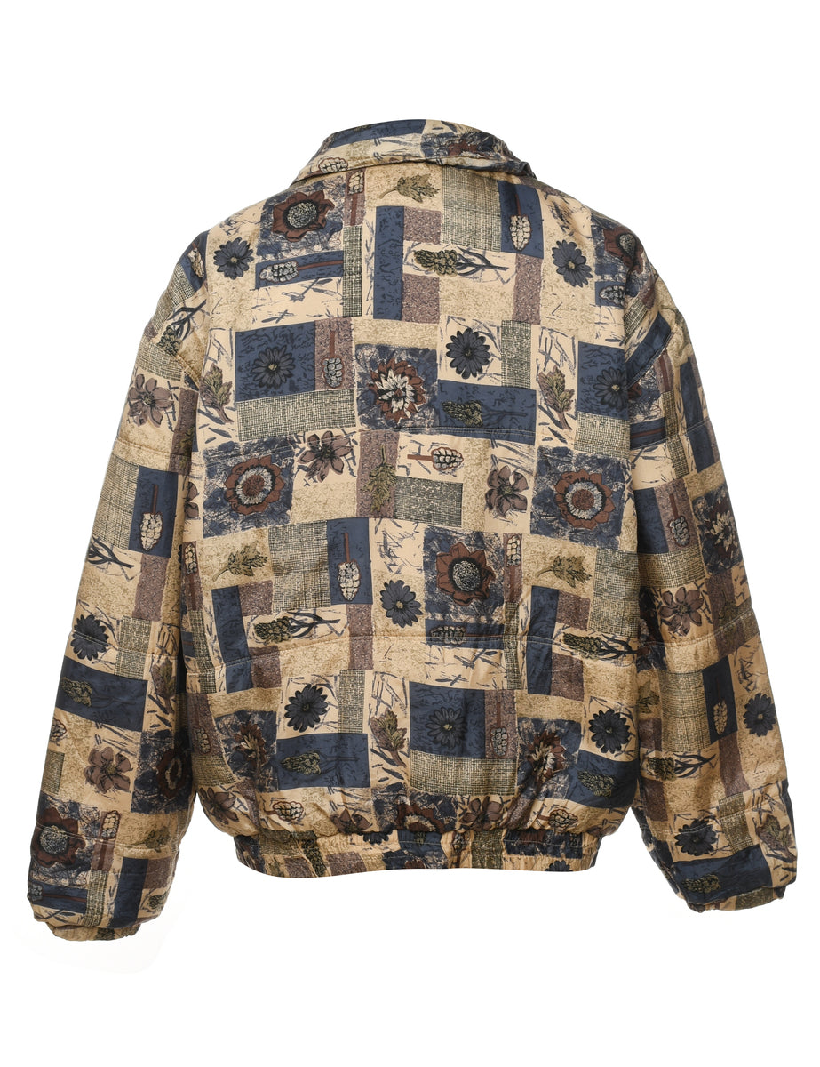 Floral Pattern Beige & Navy Silk Jacket - M
