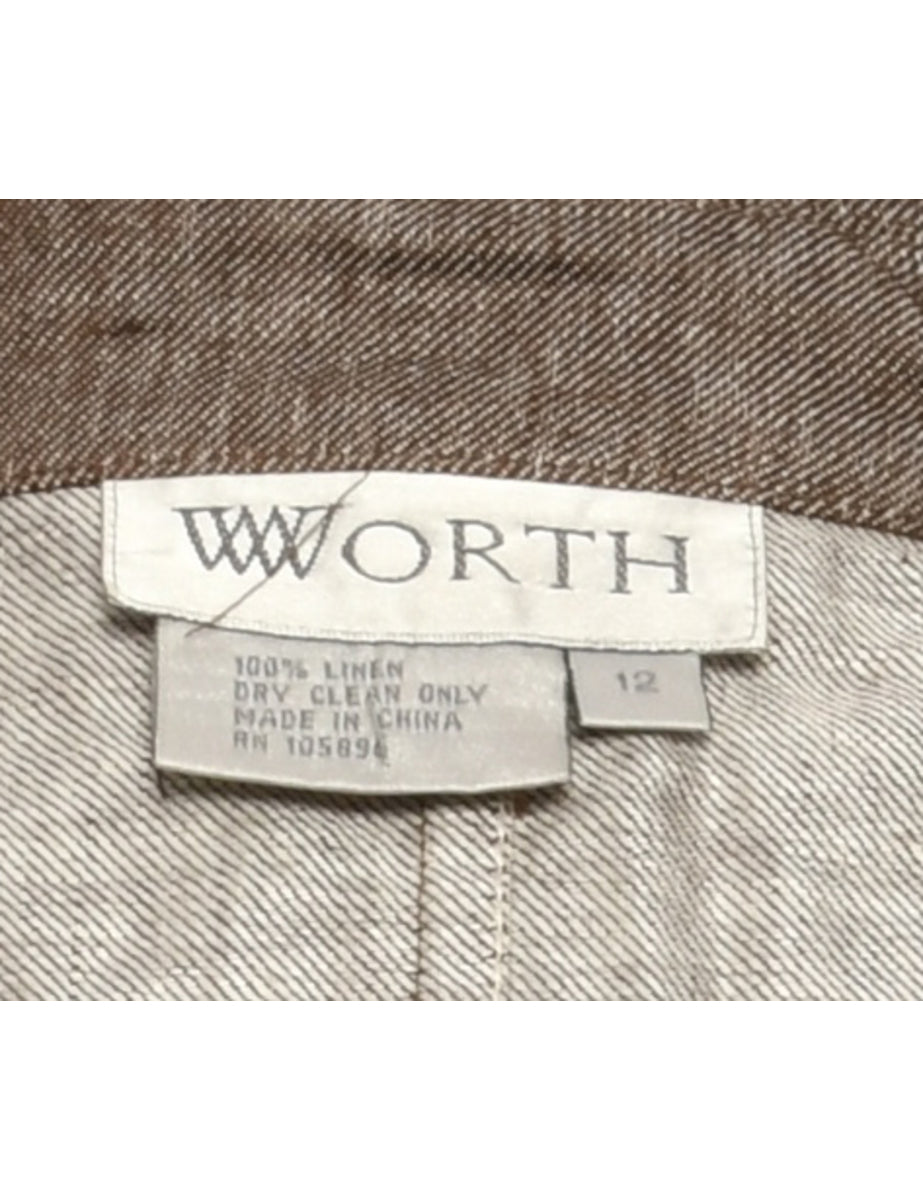 Button-Front Brown Cropped Jacket - M