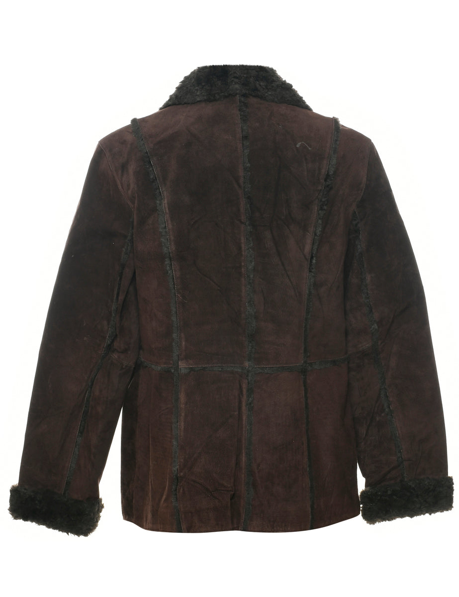 Single Breasted Shearling Suede Jacket - L