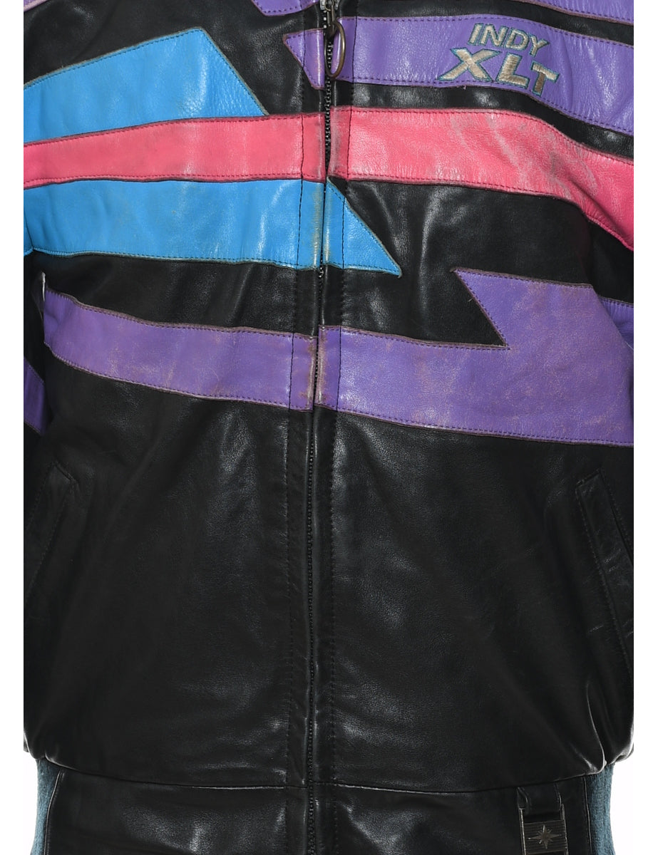 Black, Purple & Pink Polaris 1990s Leather Racing Jacket - S