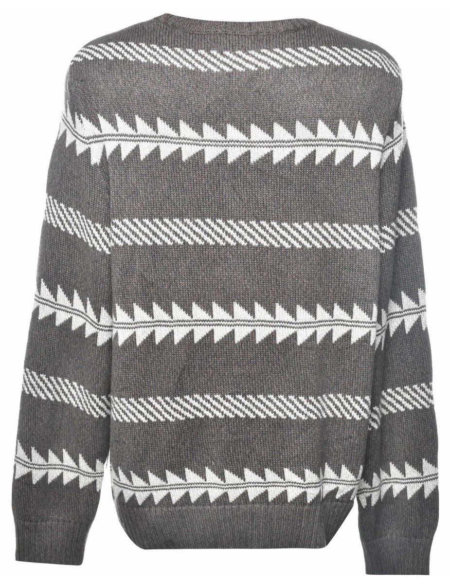 Geometric Pattern Brown & White Eddie Bauer Jumper - L