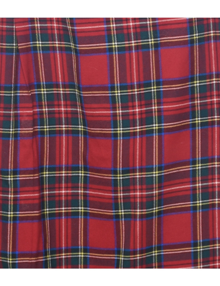 Wool Tartan Pleated Skirt - M