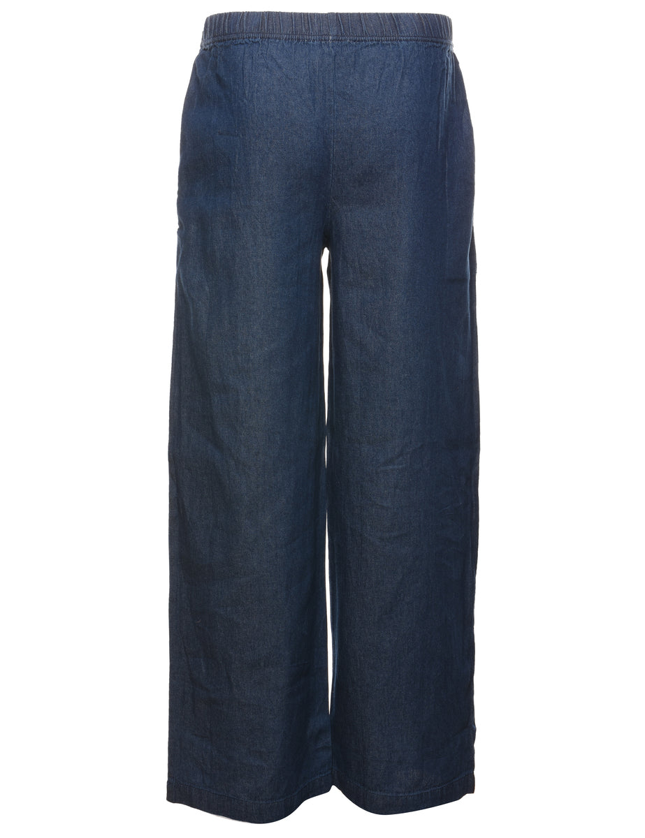 Dark Wash Wide Leg Denim Trousers - W26 L30