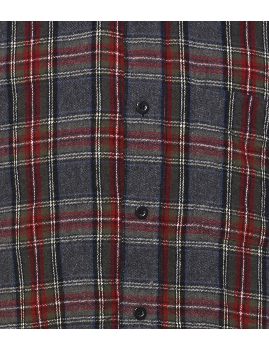 L.L. Bean Dark Grey & Maroon Flannel Checked Shirt - M