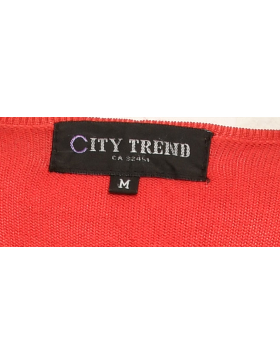 Button Through Red Cardigan - M
