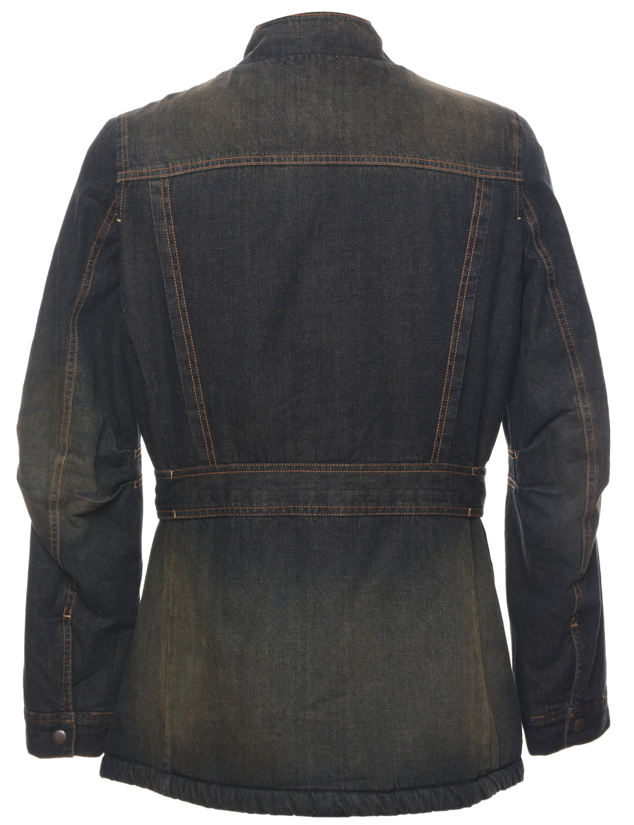 Dark Wash Y2K Shearling Denim Jacket - L