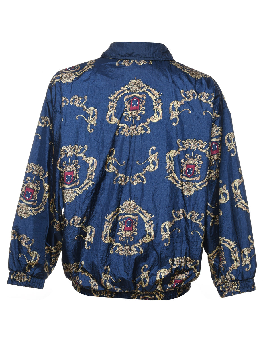 Navy & Grey Patterned Nylon Jacket - L