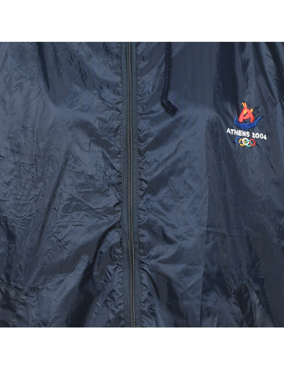 Hooded Navy Athens 2004 Nylon Jacket - L