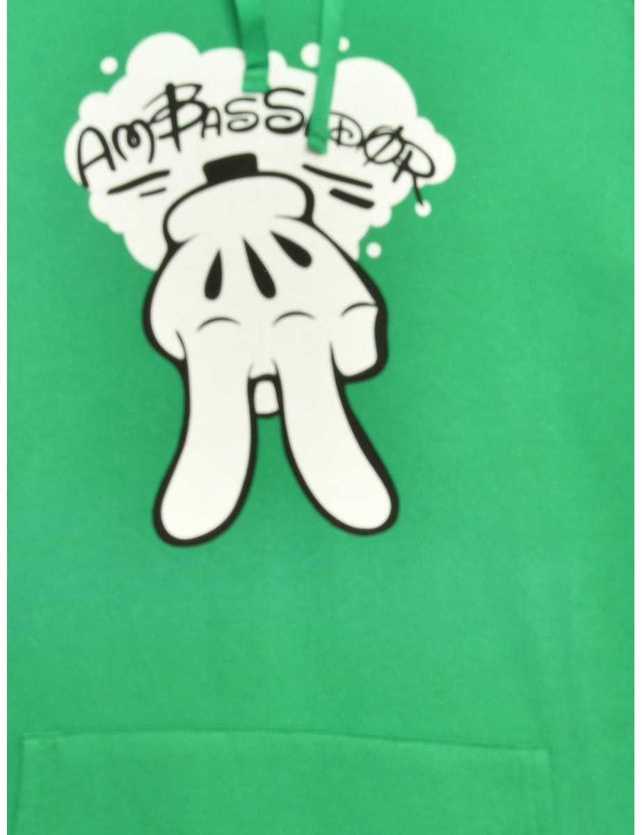 Green Printed Hoodie - L
