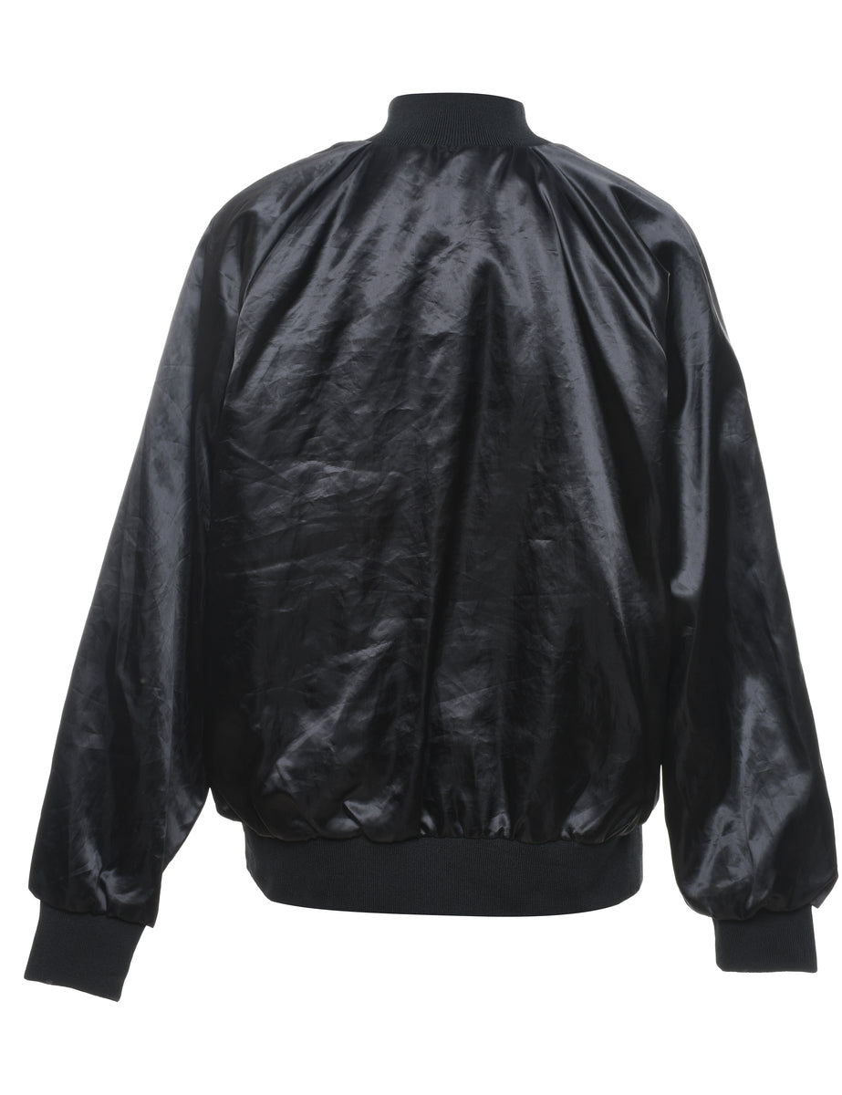 Black Silky Embroidered Bomber Jacket - L
