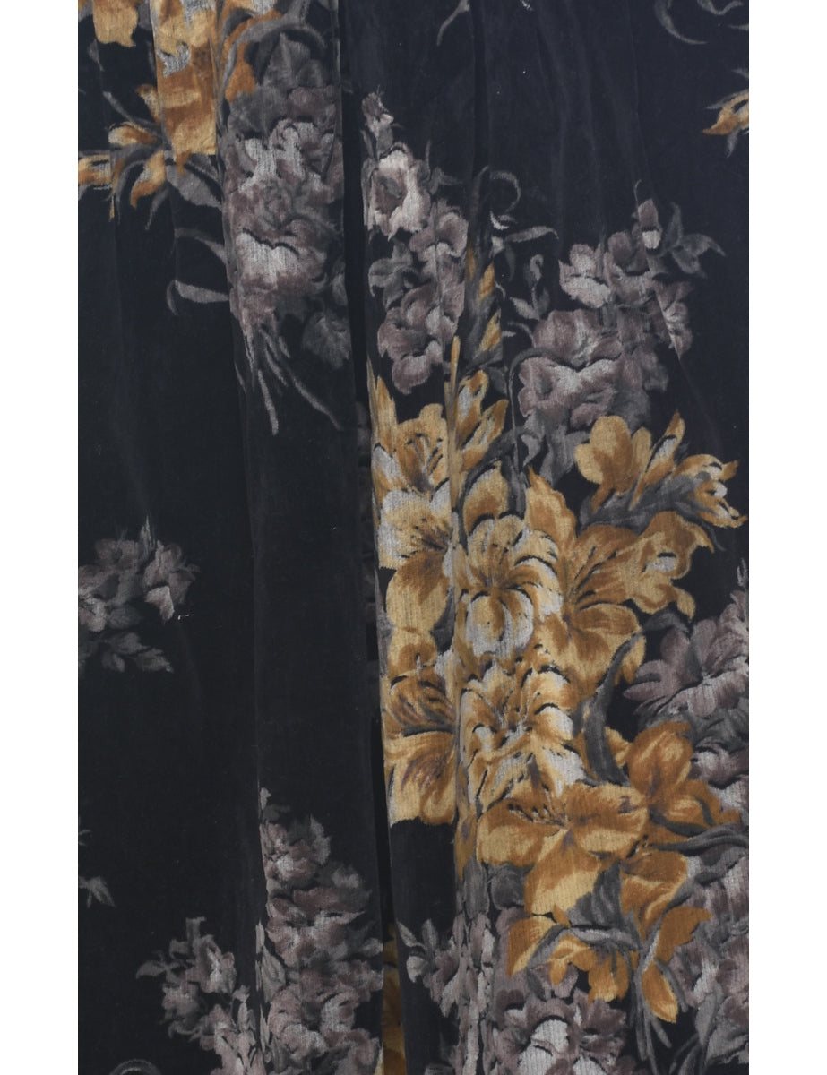 Velvet Floral Midi Skirt - S