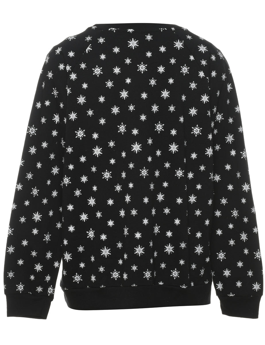 Snowfall Design Black Christmas Sweatshirt - L