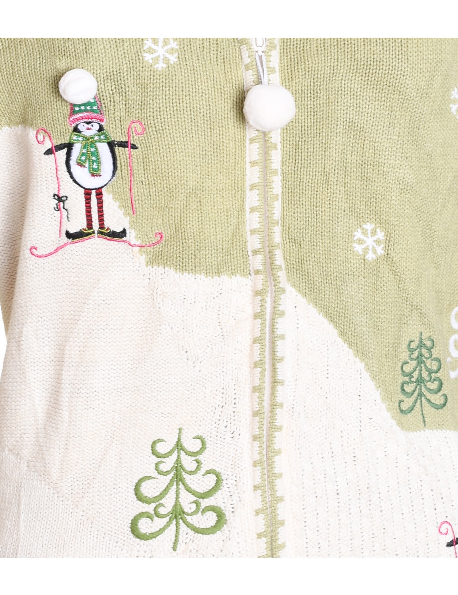 Festive Print Christmas Cardigan - XL