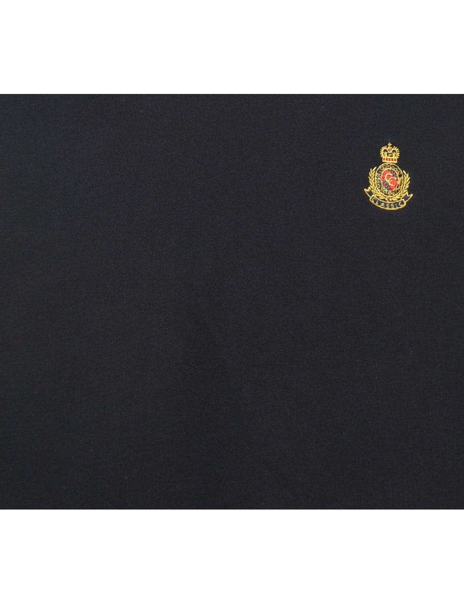 Black Plain Embroidered Sweatshirt - S