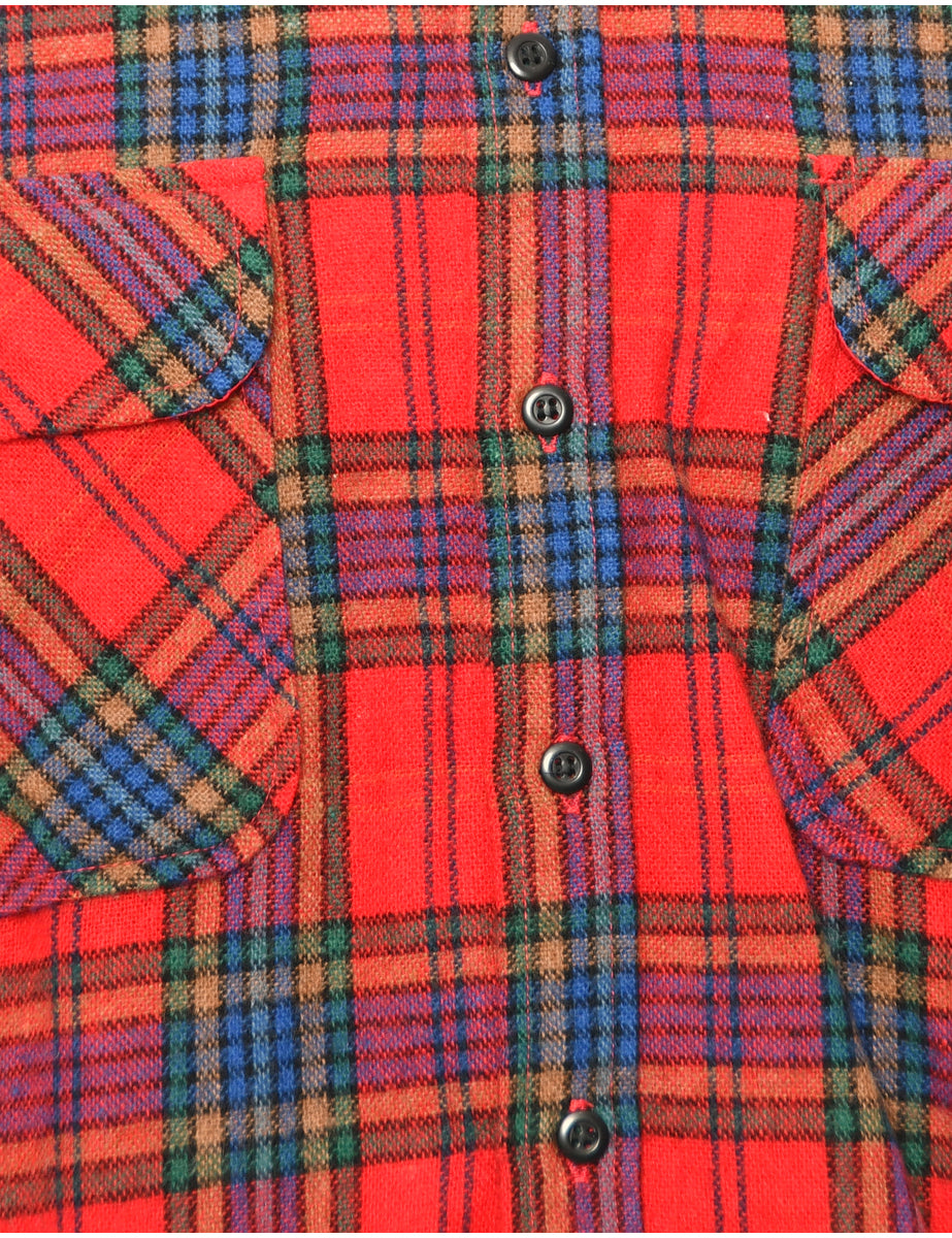 Long Sleeved Red Checked Shirt - L