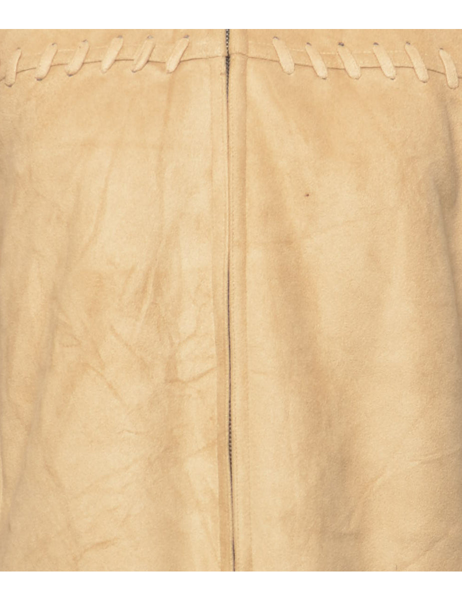 Light Brown Shearling Lined Zip-Front Jacket - M