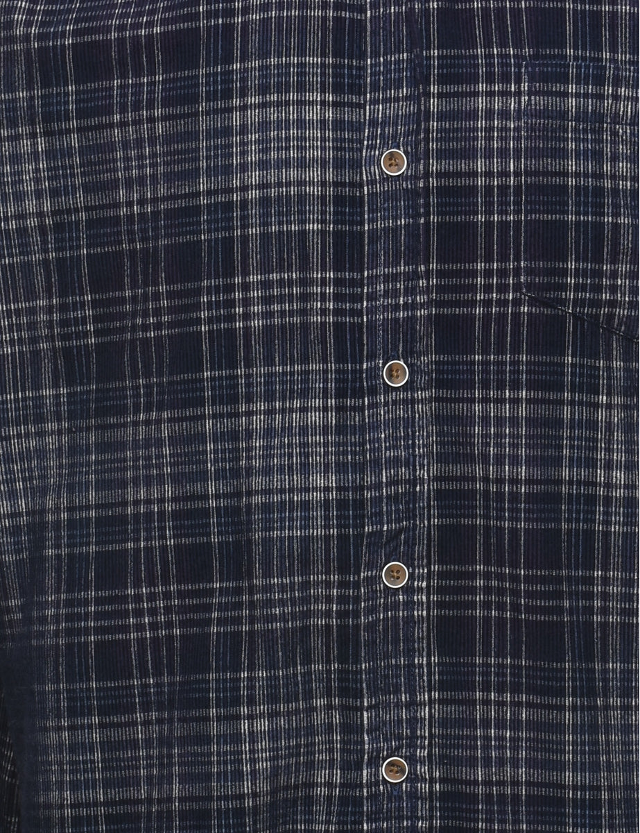 Navy Checked Corduroy Shirt - XL