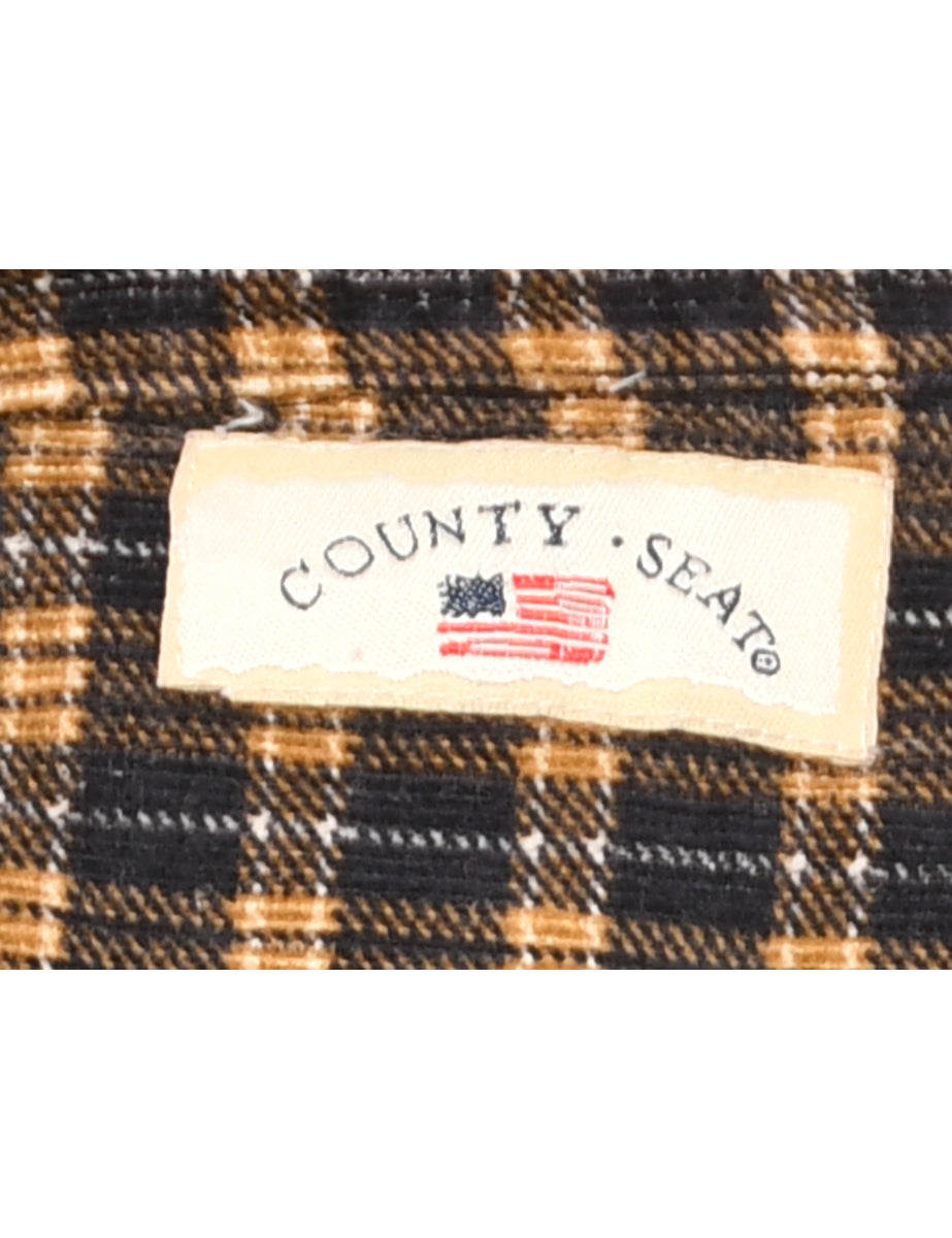Corduroy Brown & Yellow Checked Shirt - XL
