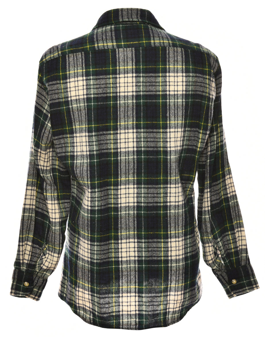 Long Sleeved Green Checked Shirt - M