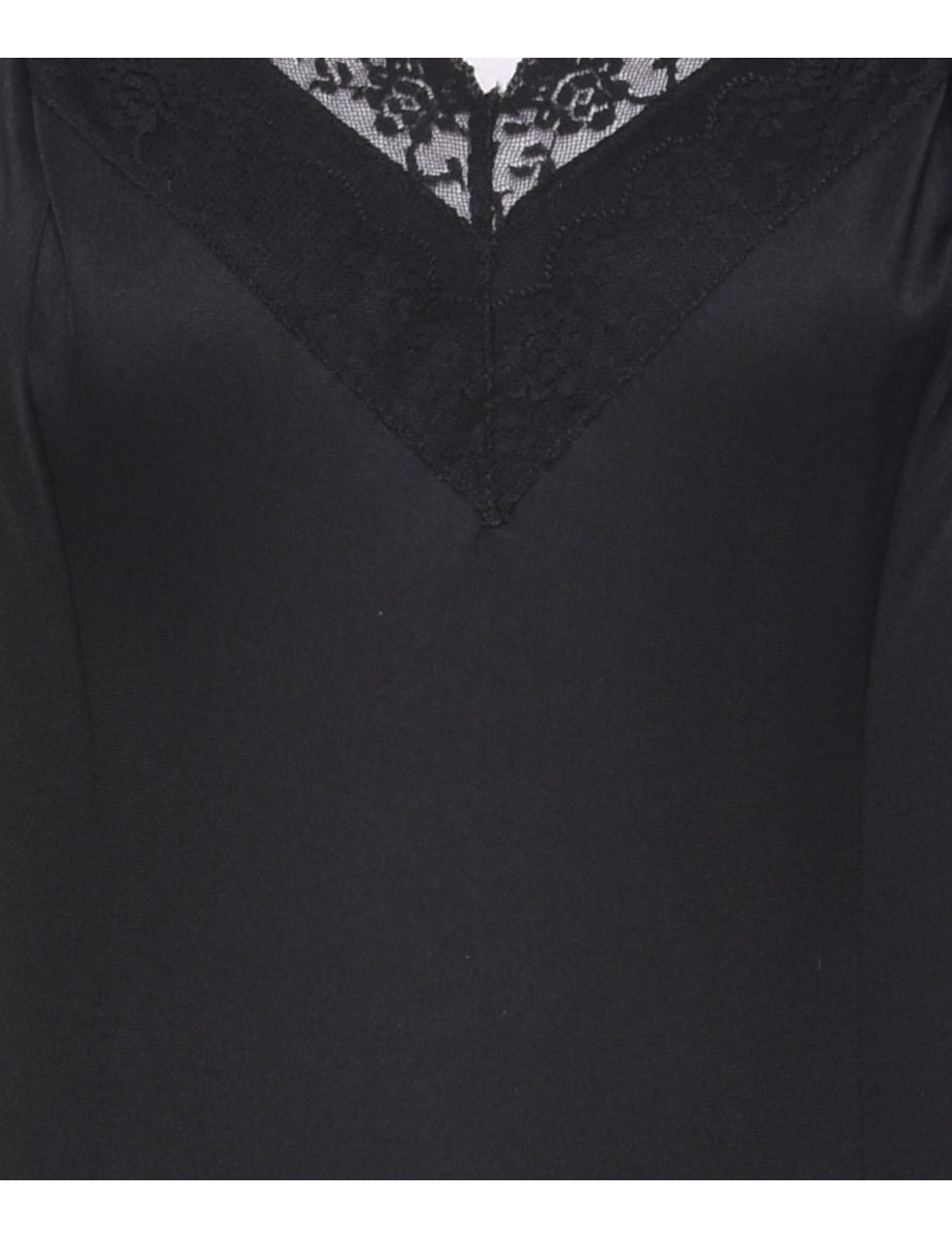 Black Lace Trim 1990s Dress - S