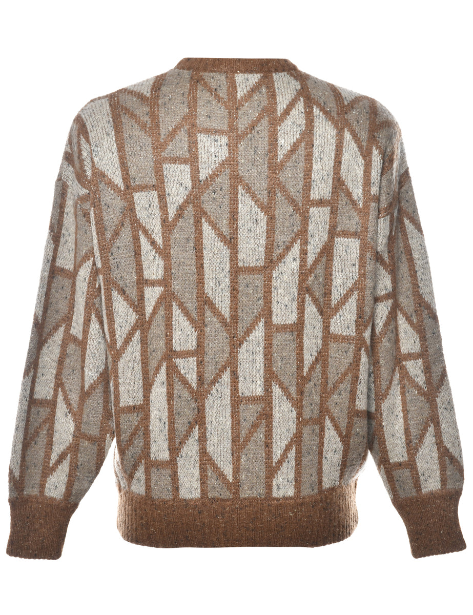 Patterned Olive Green Jumper - L