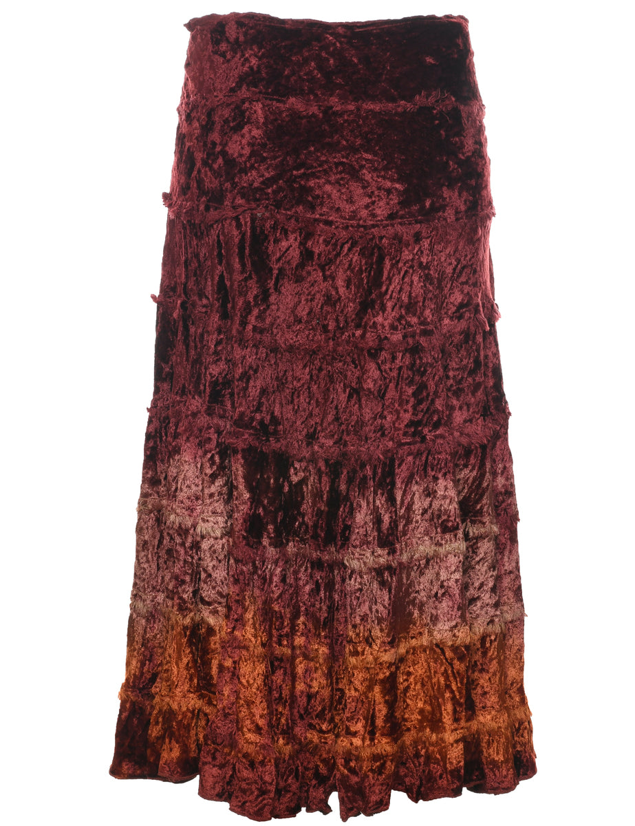 Velour Dark Brown Y2K Midi Skirt - L