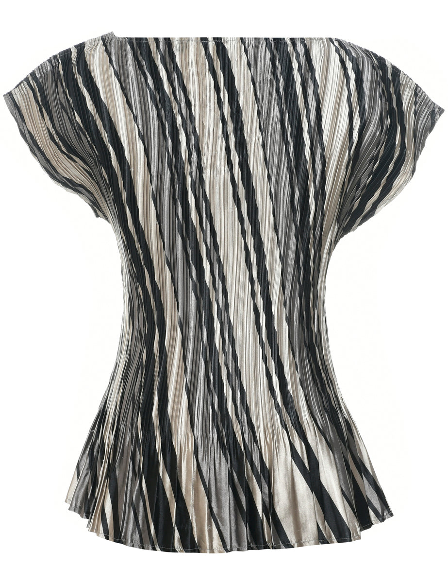 Smocked Striped Pattern Evening Top - L
