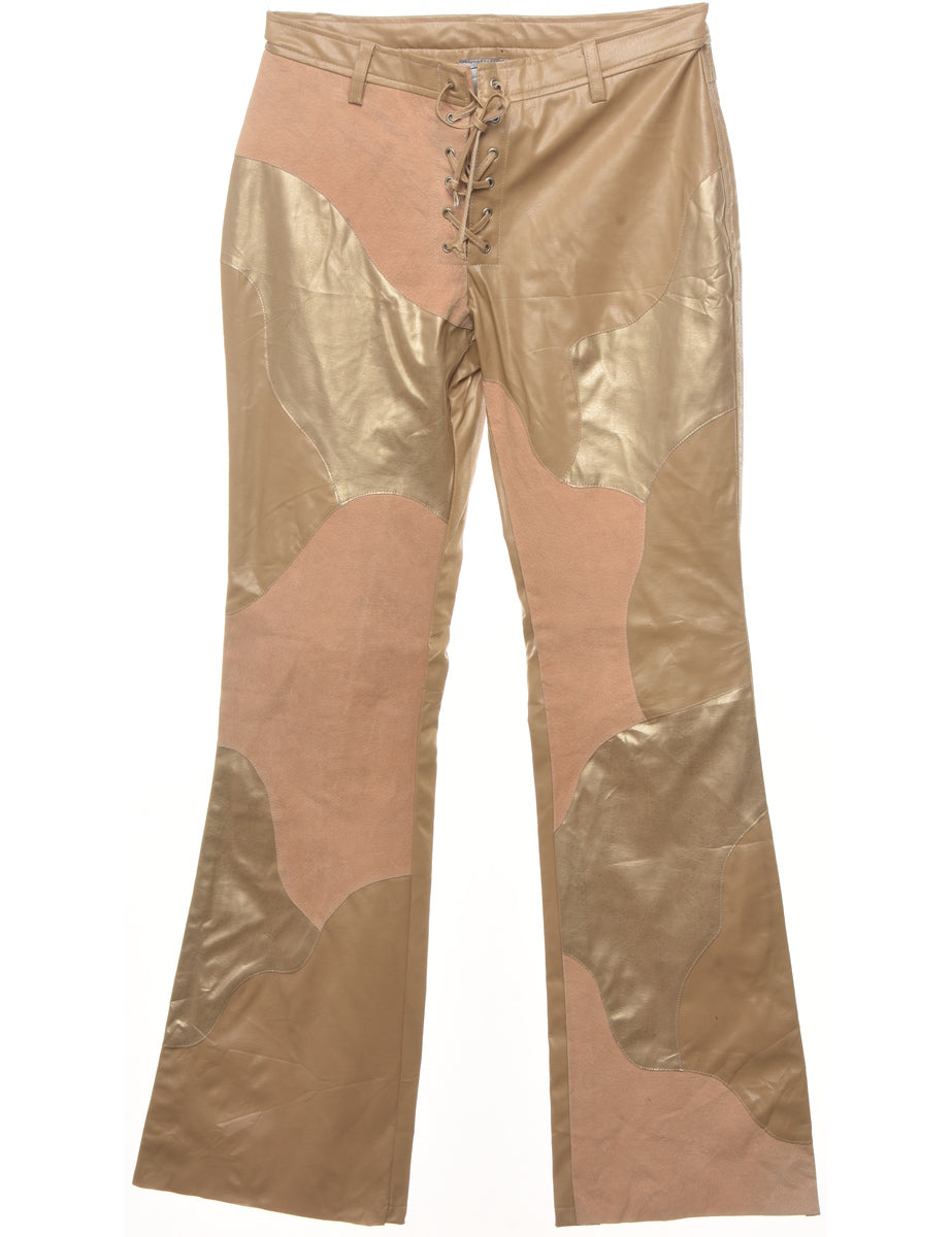 Flared Leg Faux Leather Abstract Trousers - W27 L31
