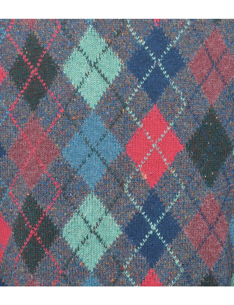 Wool Argyle Jumper - L