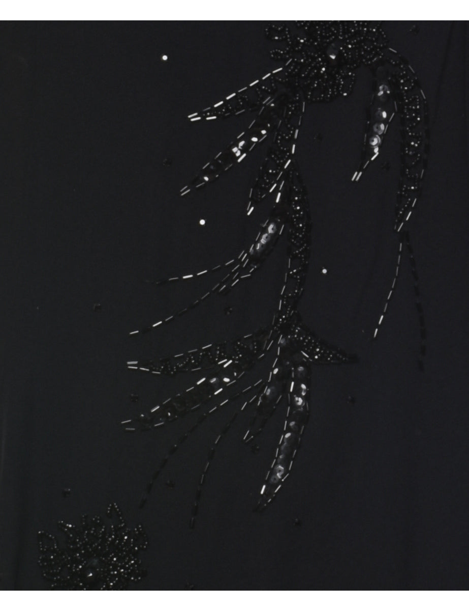 Beaded Black Classic Dress - M