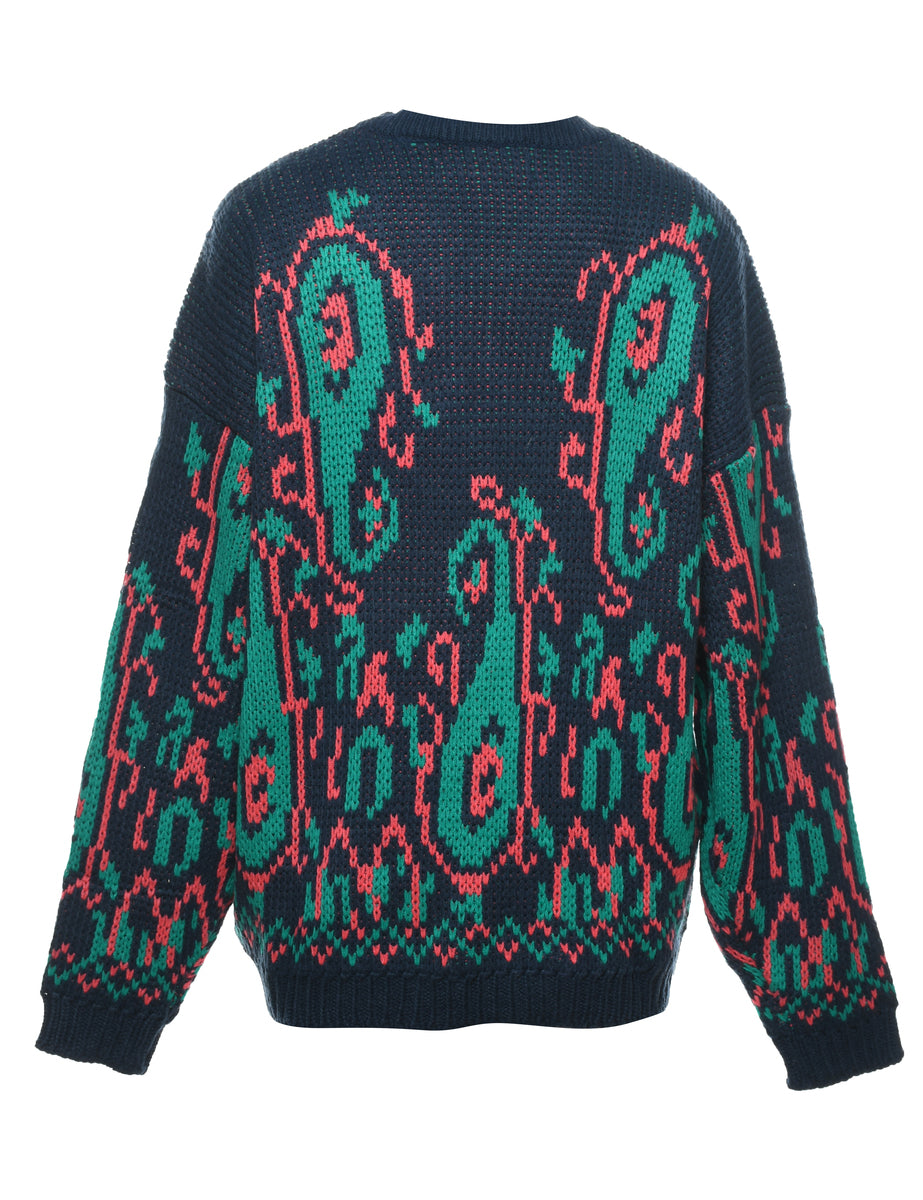 Navy Paisley Cardigan - L