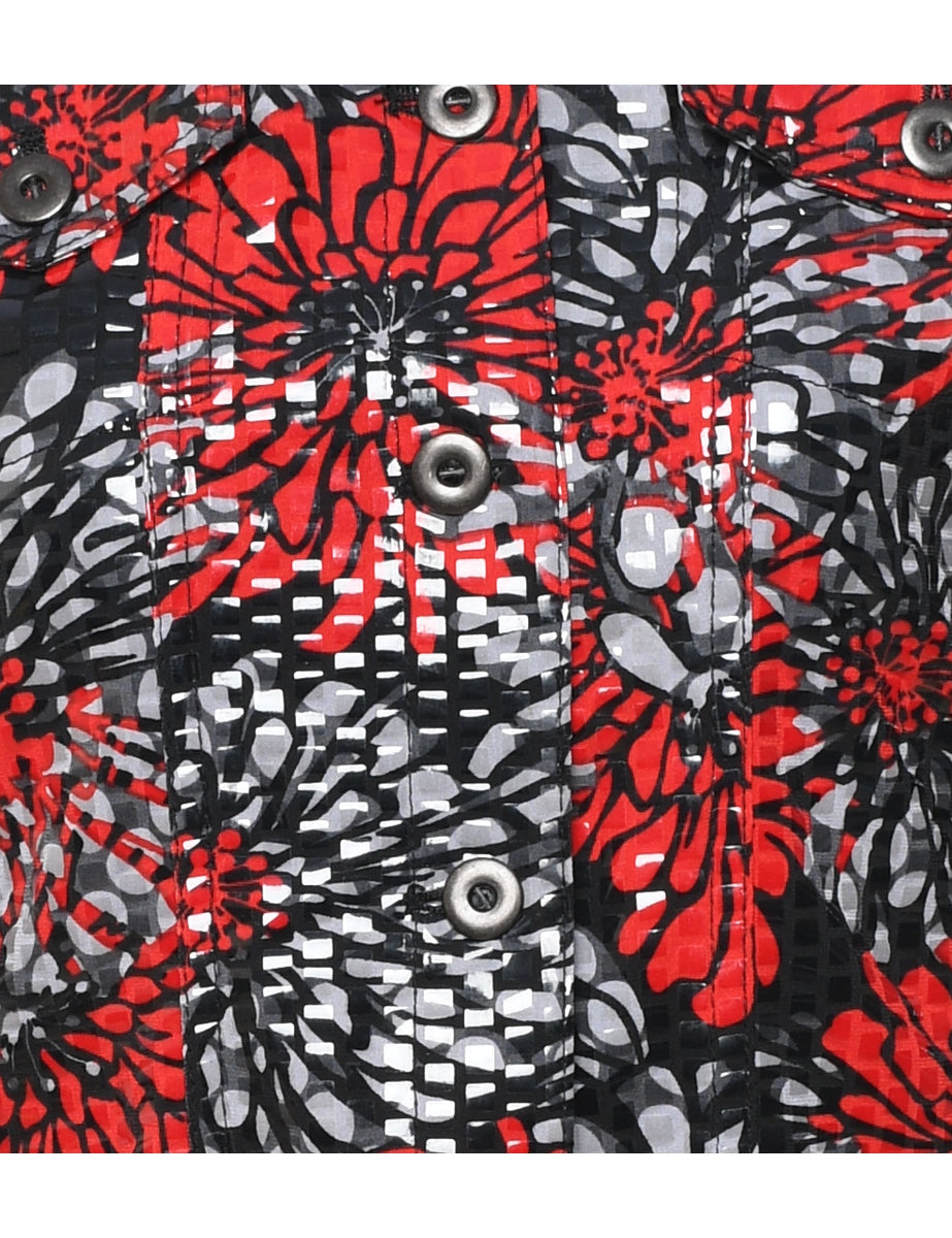 Floral Pattern Red & Black Sparkly Evening Jacket - S