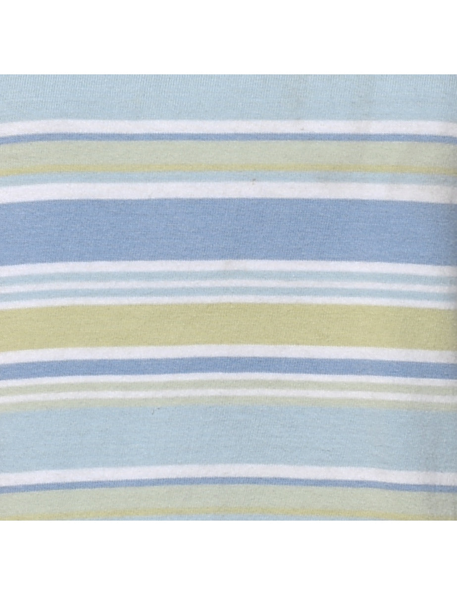 Striped Light Blue & Light Green T-Shirt - M