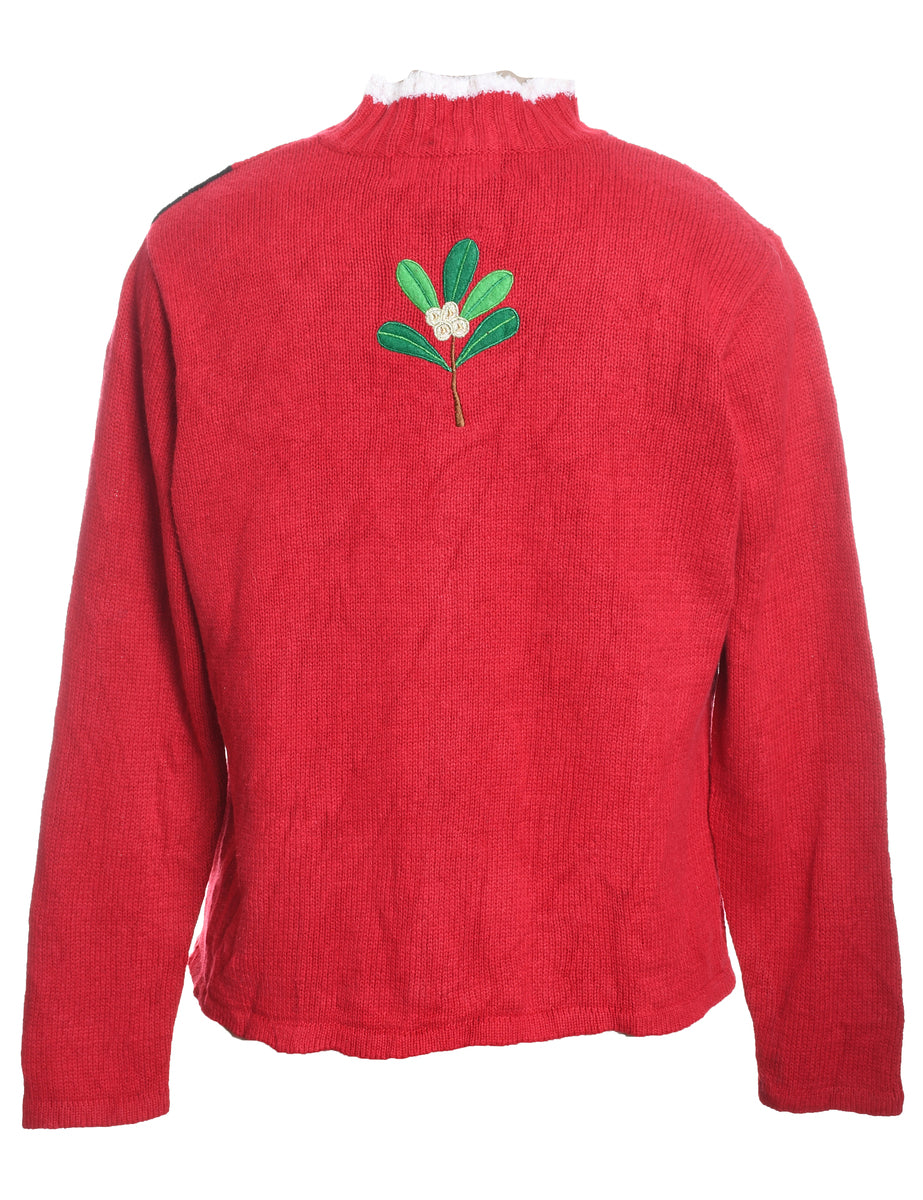 Snowman Design Black & Red  Christmas Cardigan - M