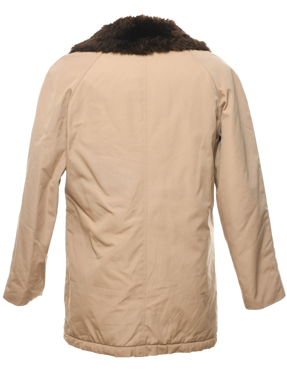 Single Breasted Faux Fur Trim Coat - S