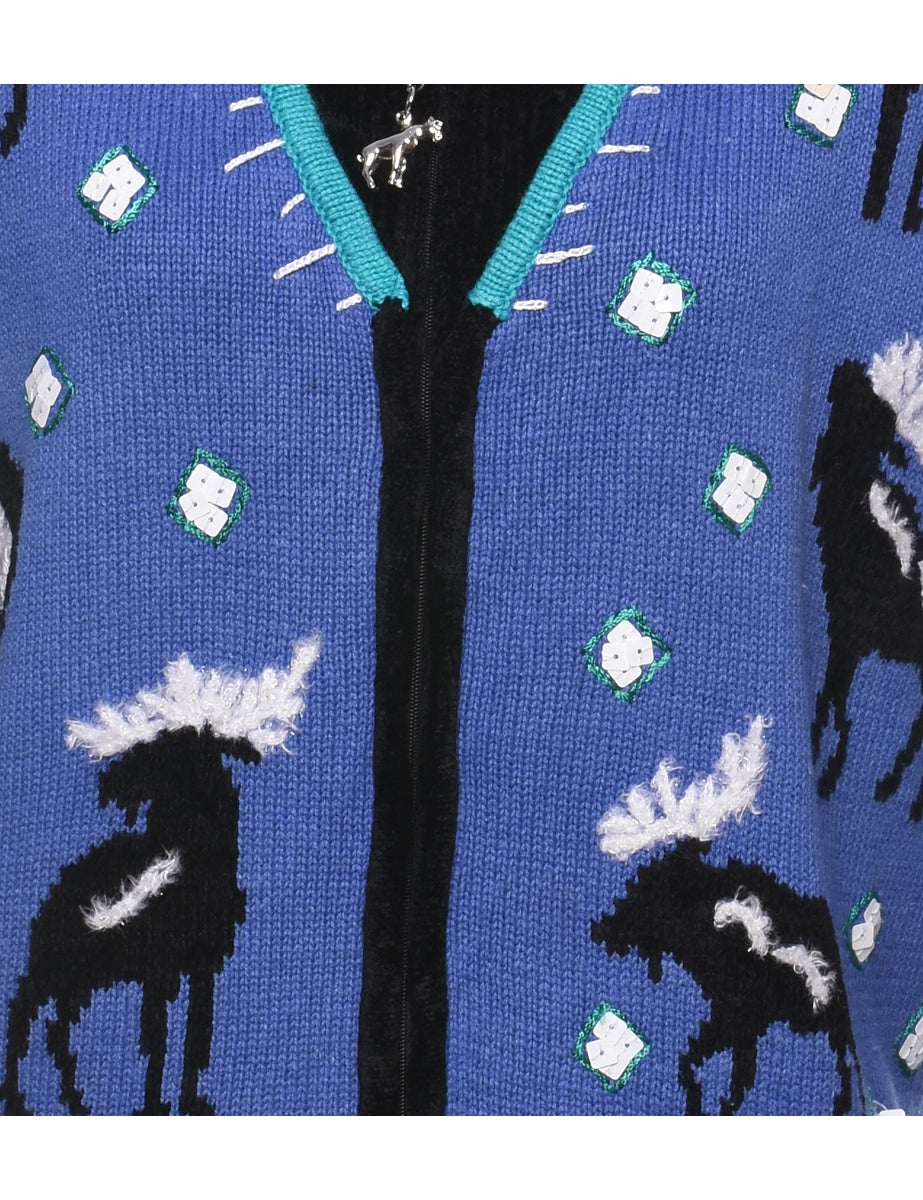 Animal Design Christmas Cardigan - L