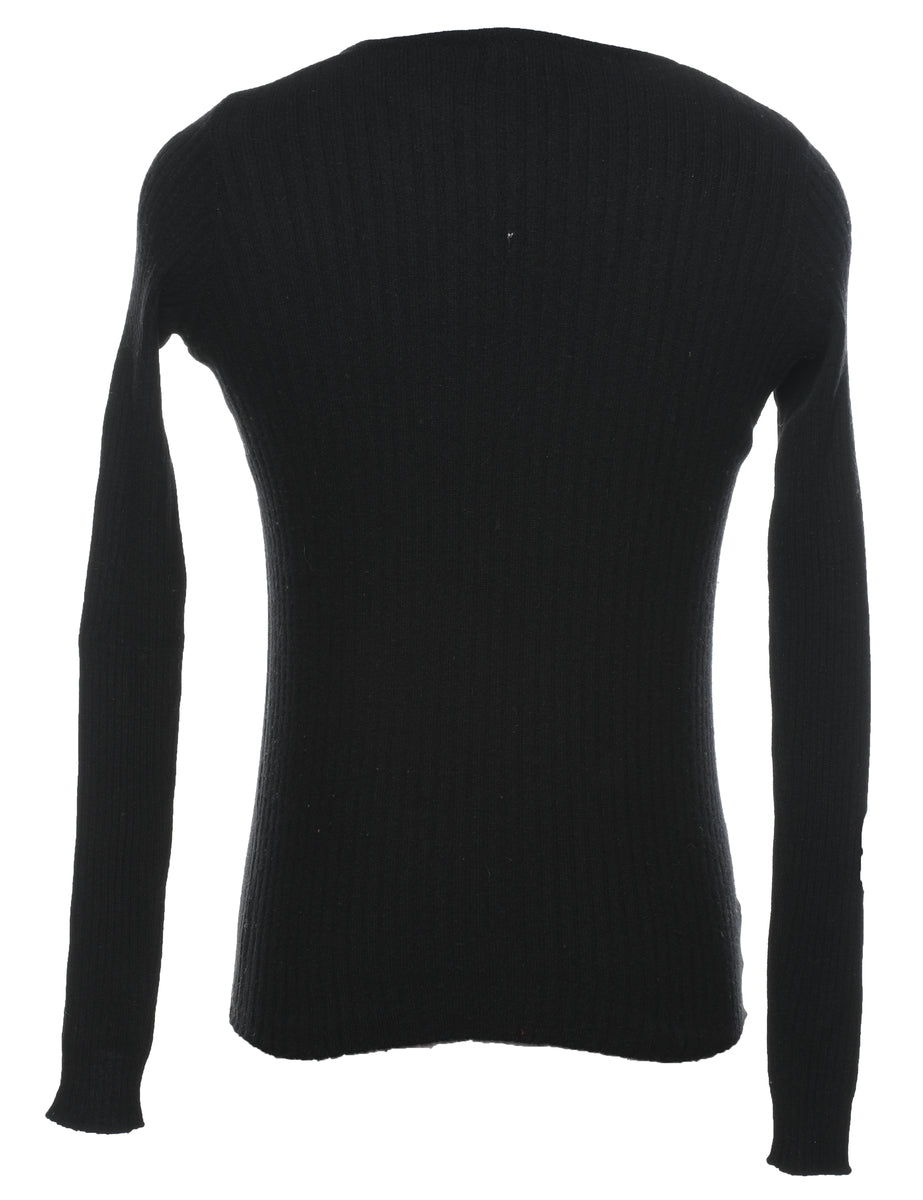 Black Fine Knit Jumper - S