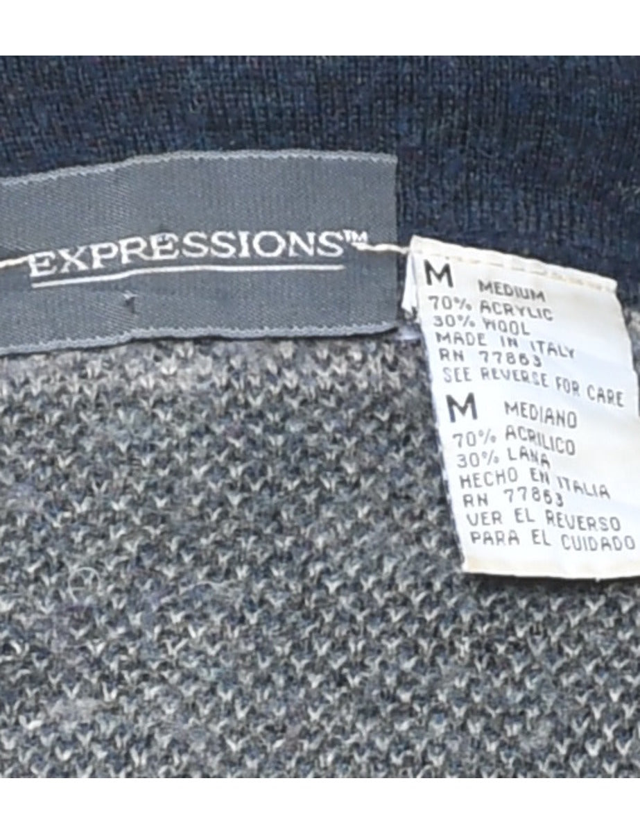 Patterned Navy Jumper - M