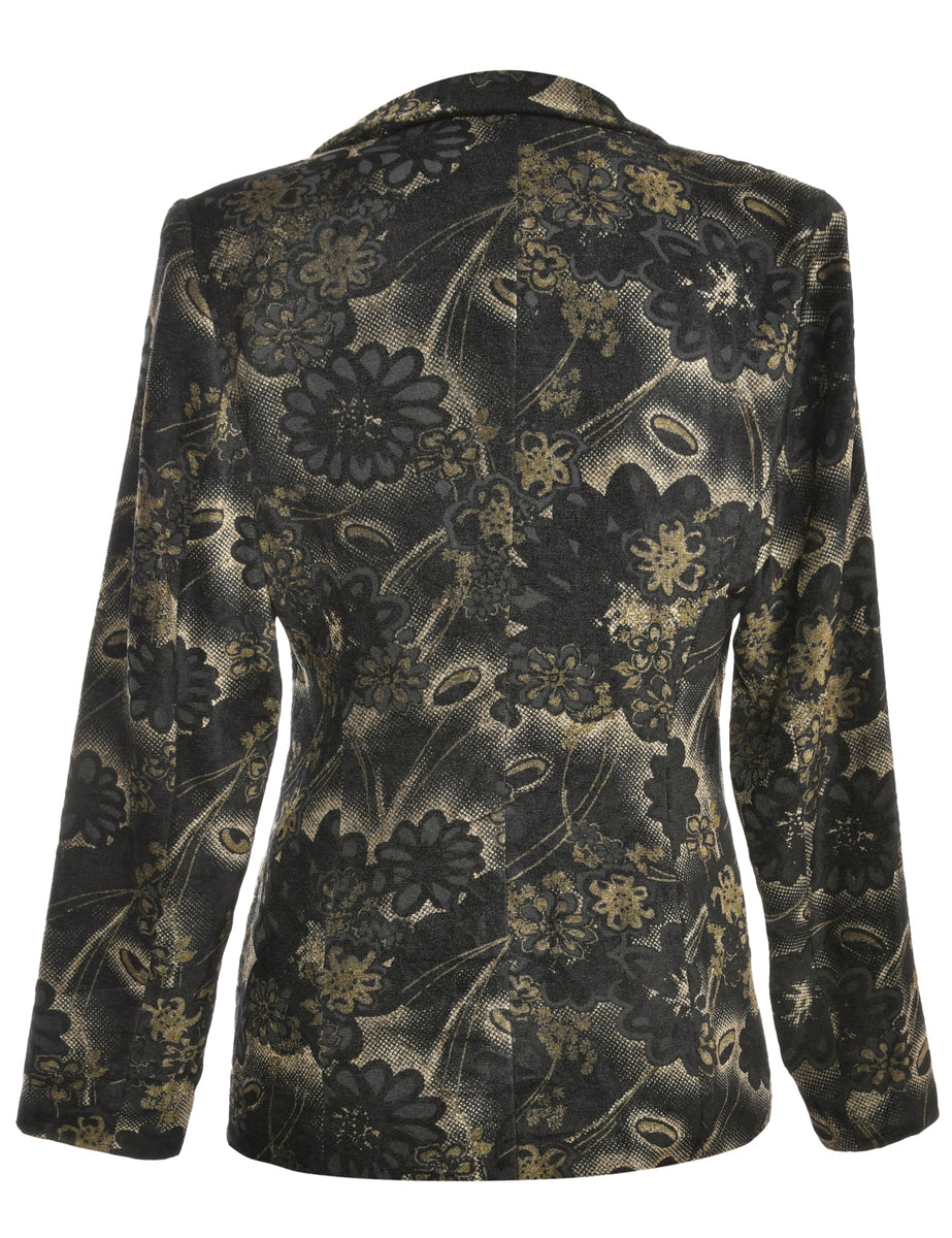 Floral Pattern Black Jacket - L
