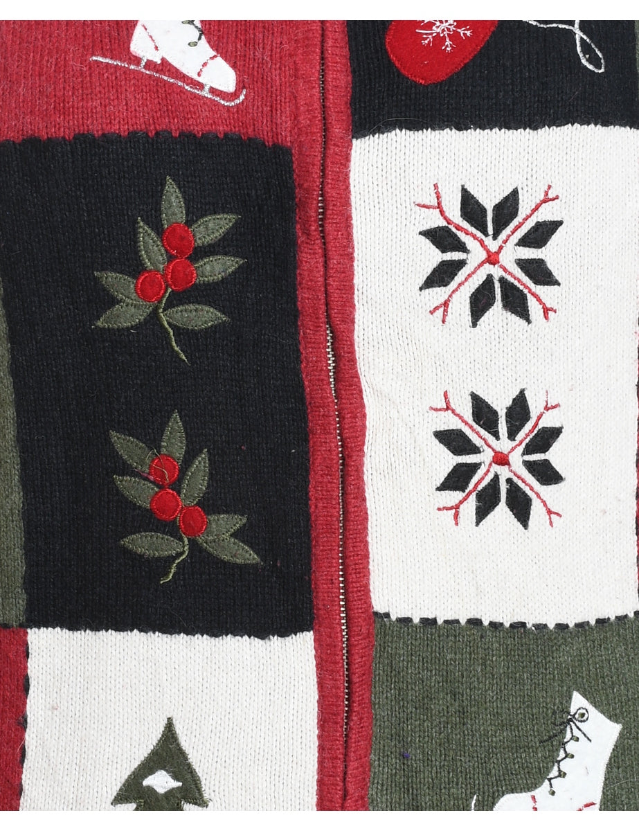 Festive Print Christmas Cardigan - L