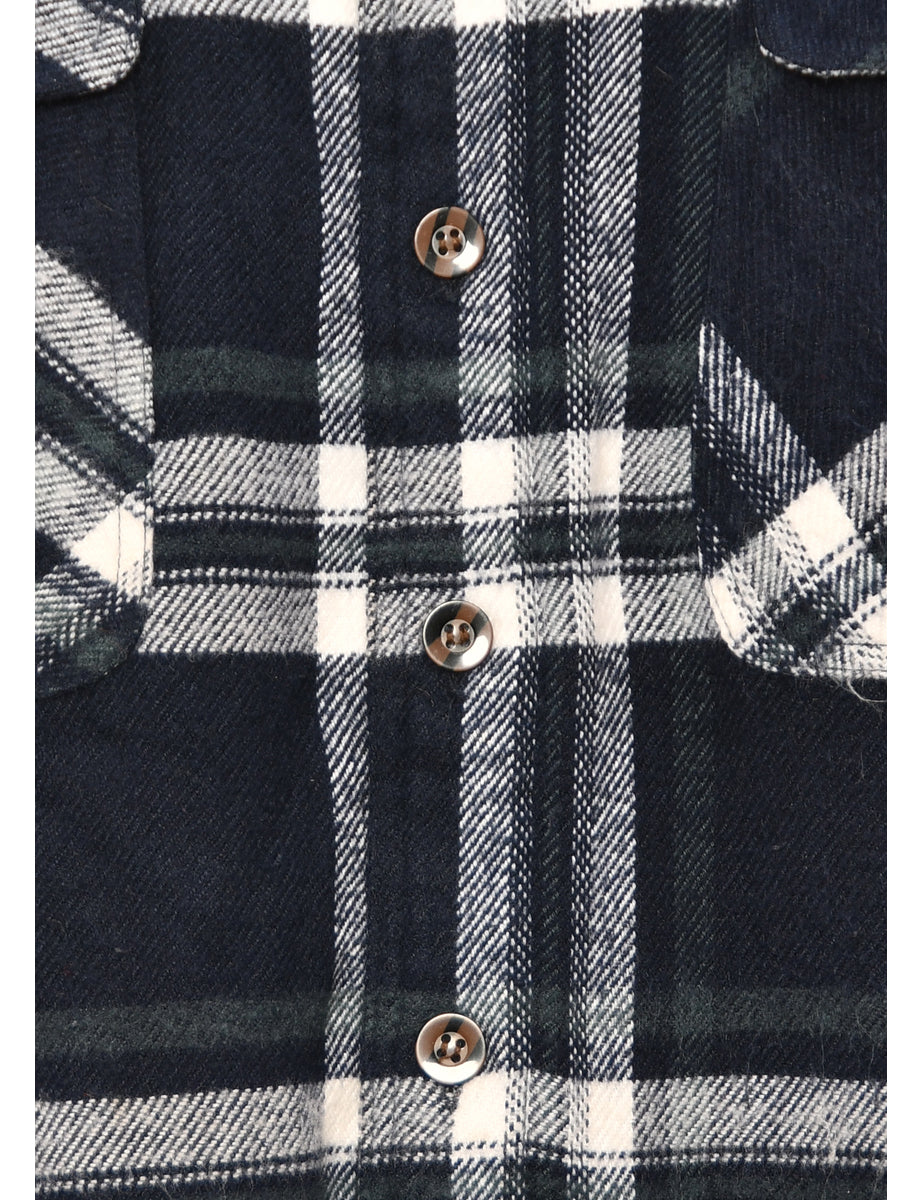 Long Sleeved Navy Checked Shirt - L