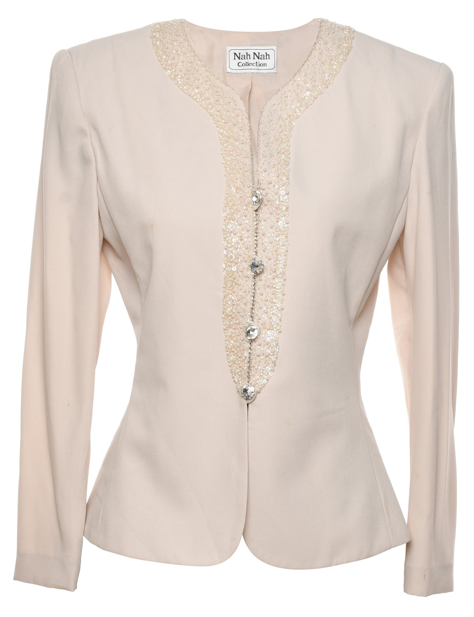 Beige Beaded Sparkly Evening Jacket - M