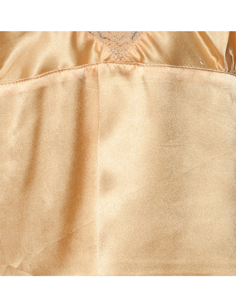Shiny Gold Lace Trim Strappy Slip - L