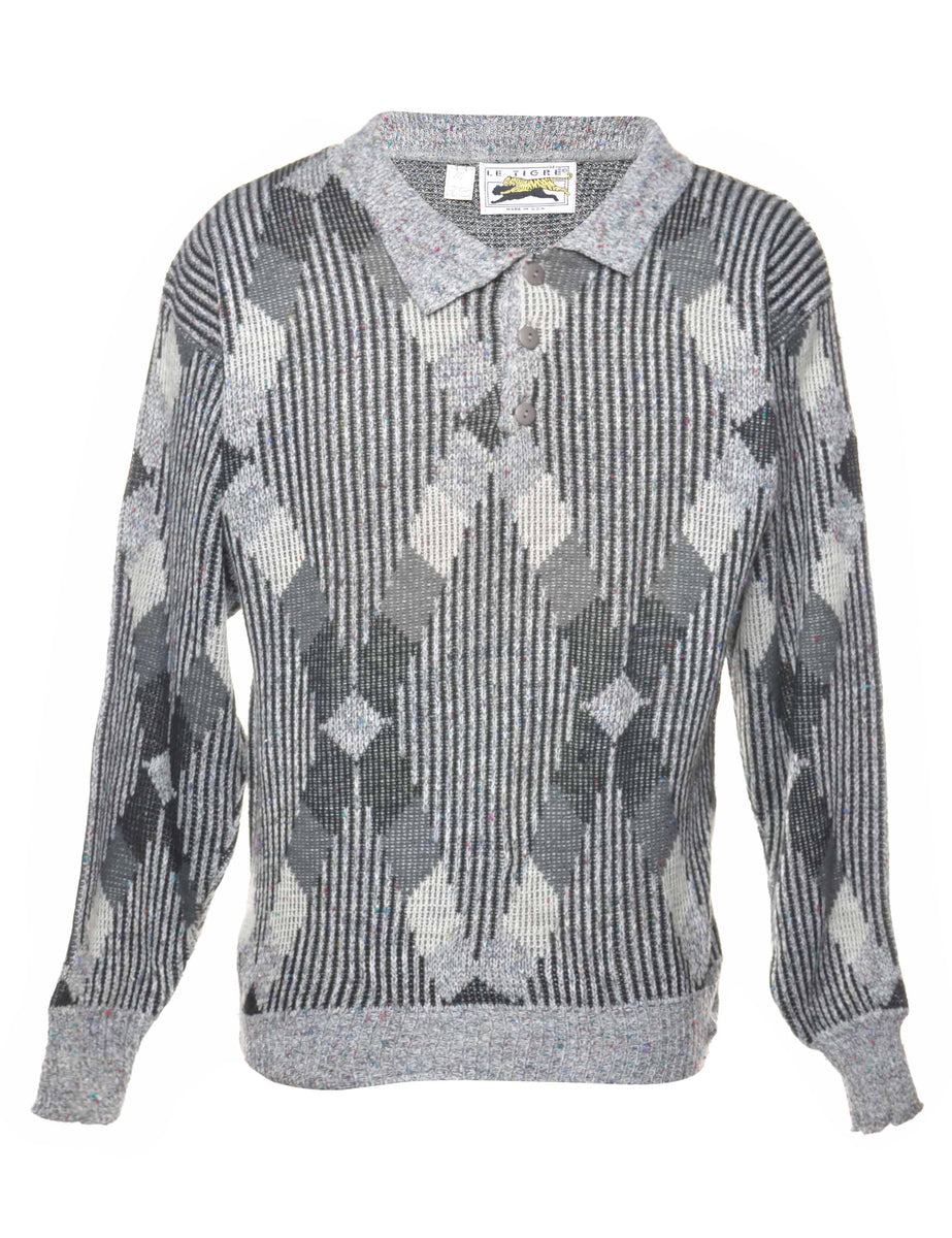 Argyle Grey Jumper - M