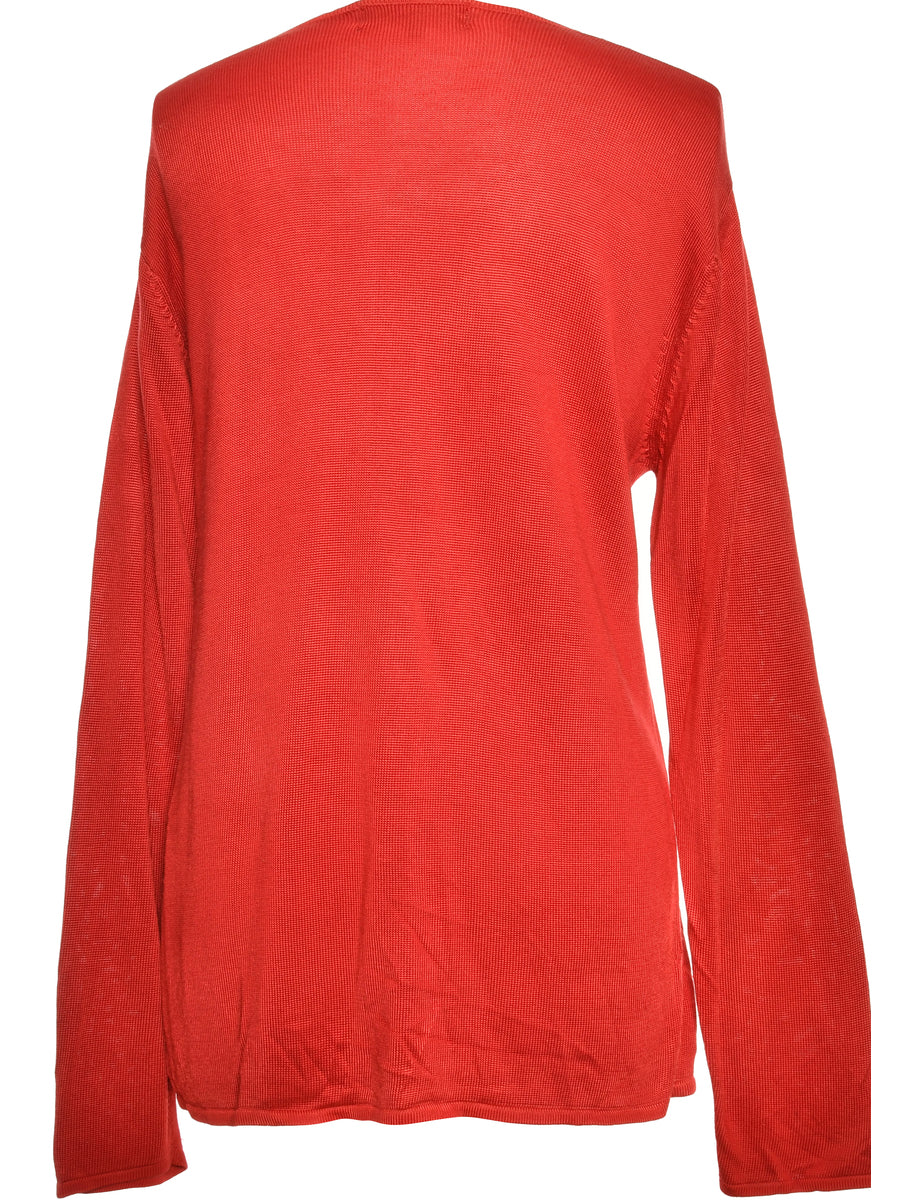 Button Through Red Cardigan - M