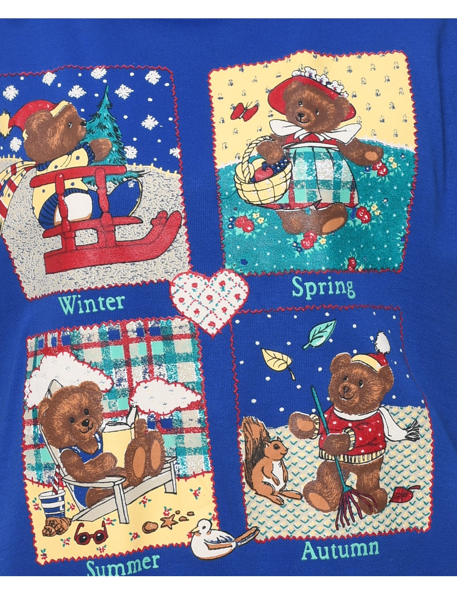 Teddy Bear Print Christmas Sweatshirt - S