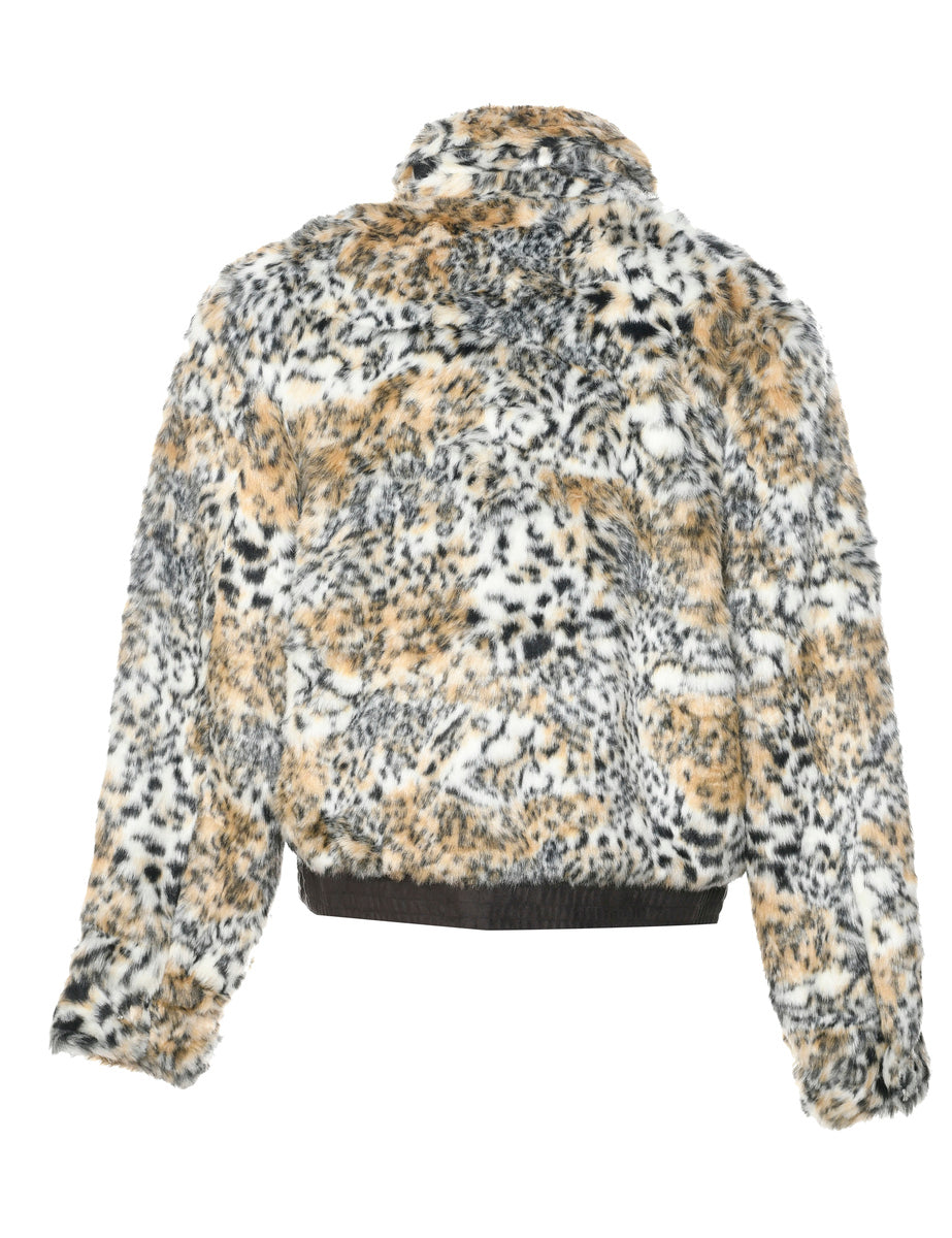 Leopard Print Faux Fur Jacket - L