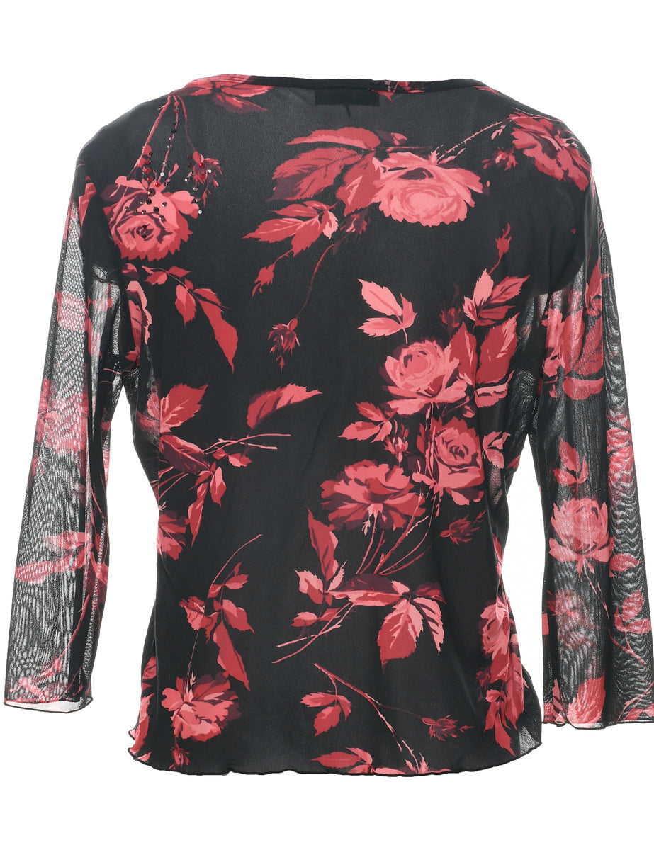Studded Floral Print Evening Top - M