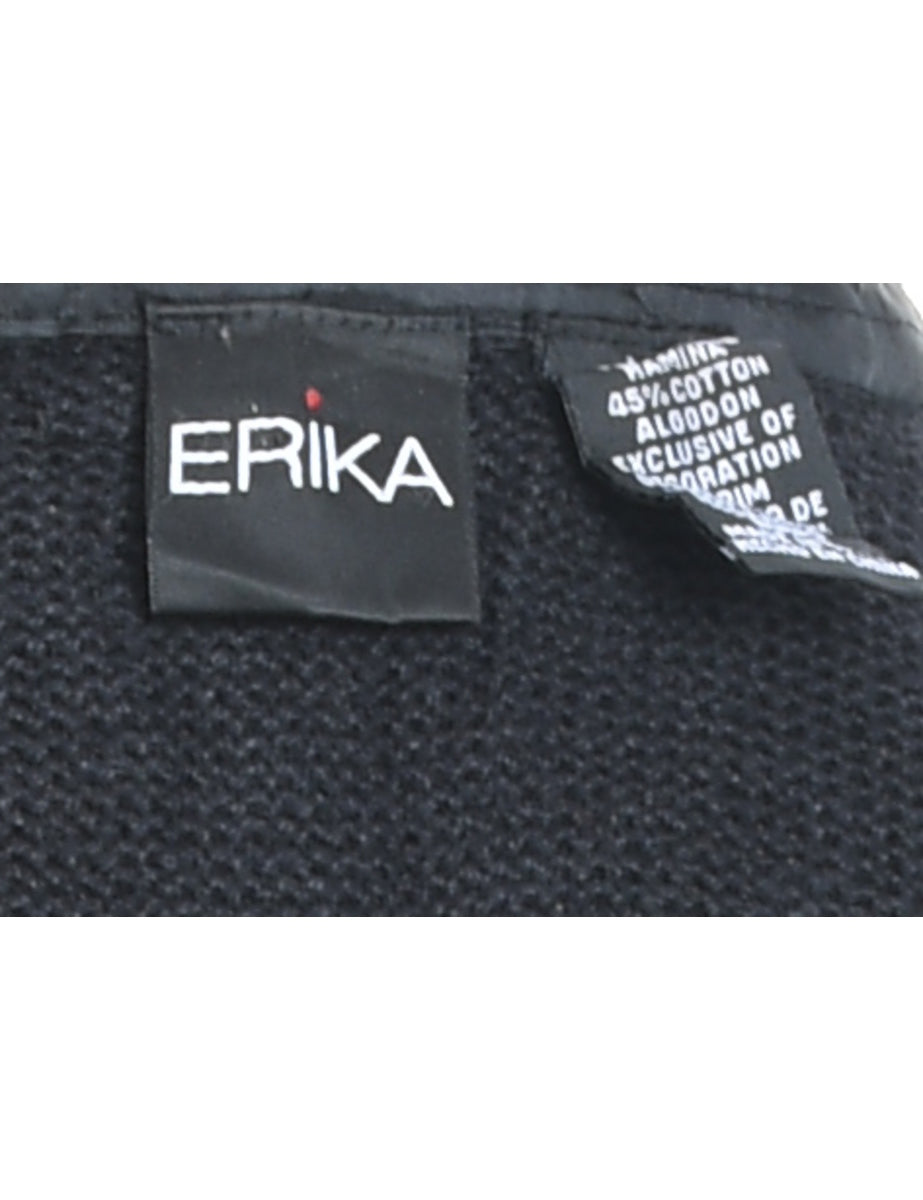 Black Zip-Front Embroidered Christmas Cardigan  - M