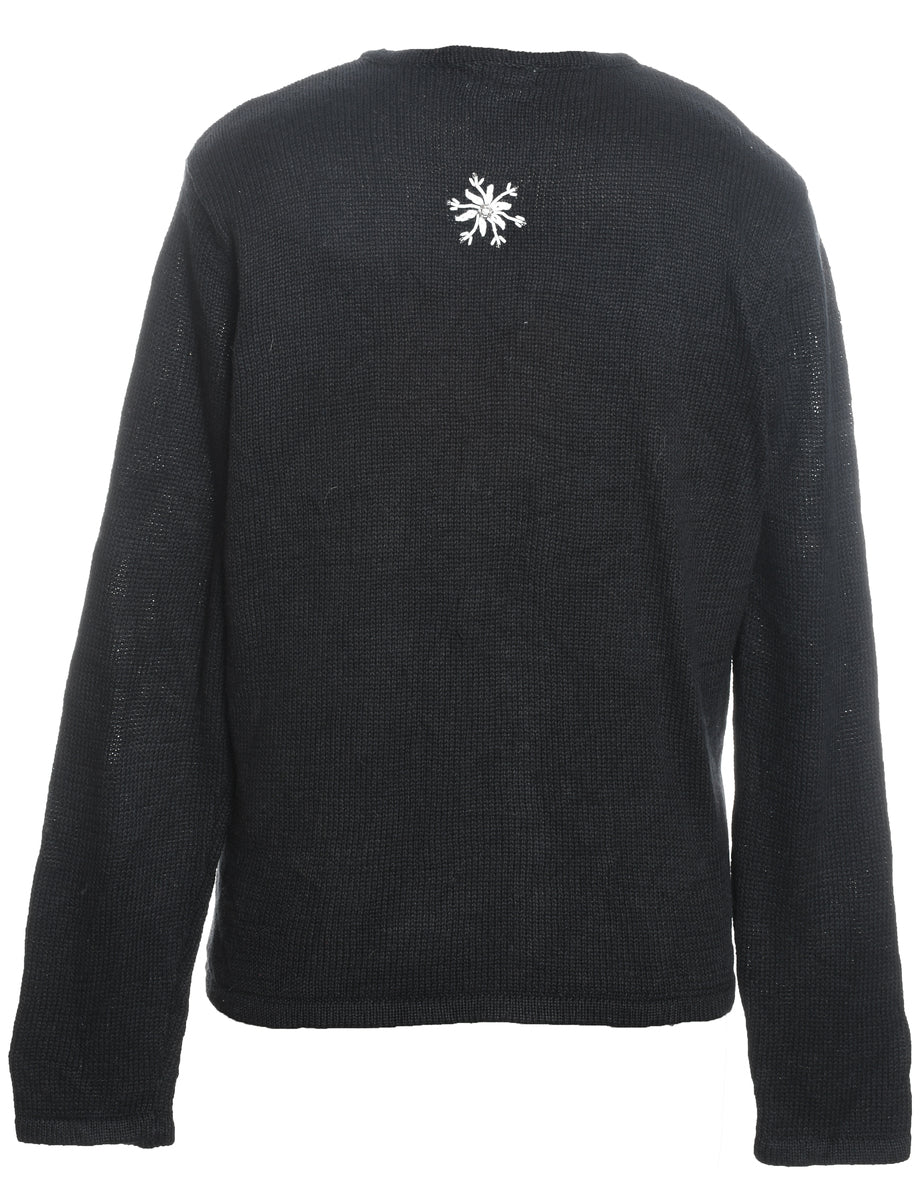 Santa Claus Design Black & Red Christmas Cardigan - L